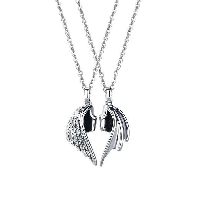 Necklace for couples with angel and devil wings