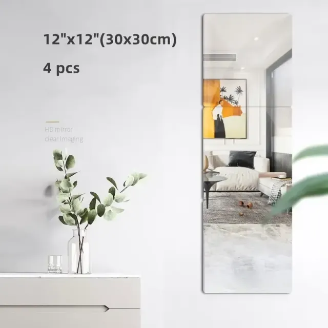 4pcs, 3D acrylic mirror stickers Flexible concentrated 2mm self-adhesive DIY artistic mirror Decoration for door wardrobe wall bathroom