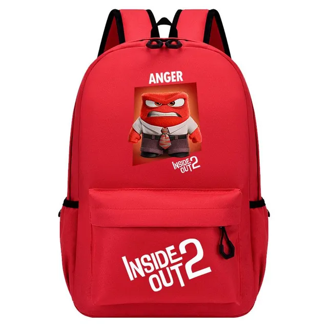 Single-colored school bag with postage pockets with prints in head 2 - Inside Out 2