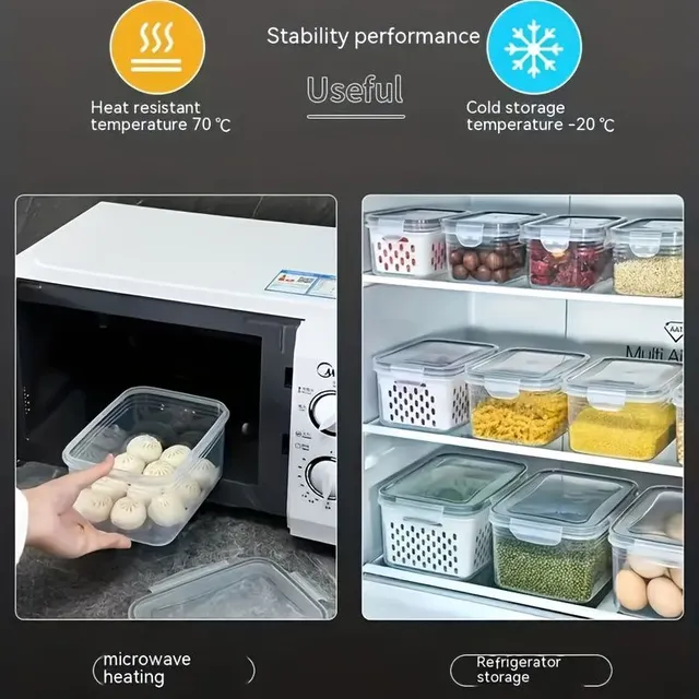 Storage boxes with drain for fruit and vegetables in the fridge - Keeps fresh, BPA Free