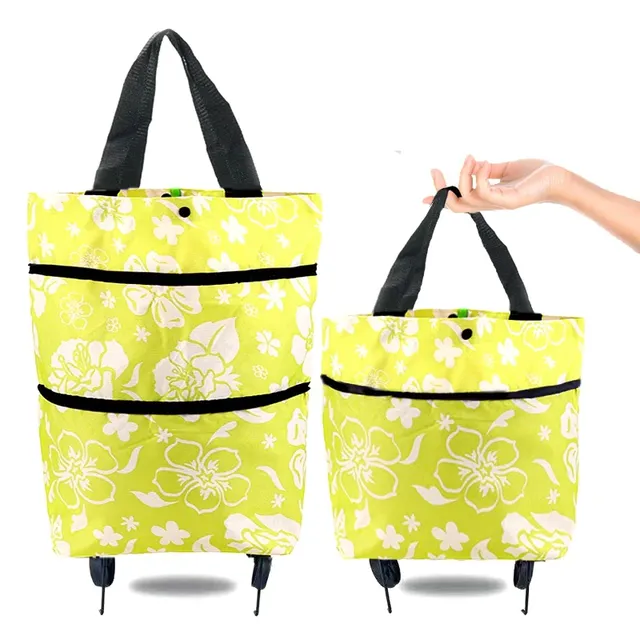 Folding bag on wheels Yellow Flower