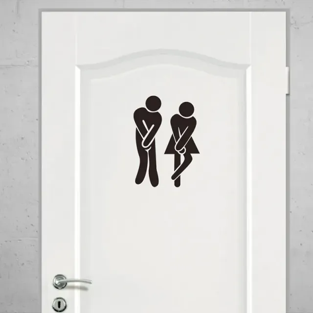 Vtipná sada samolepek na dveře toalety - rozdělení dámských a pánských toalet, černá barva
