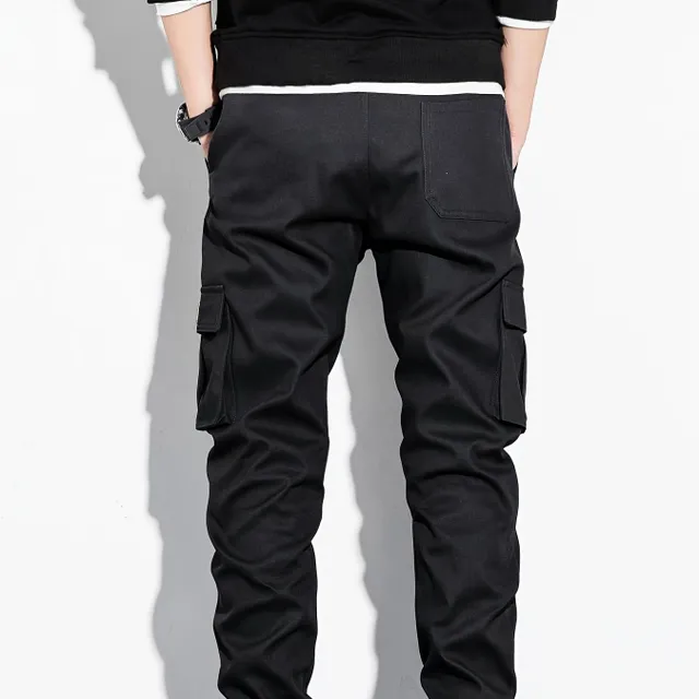 Men's black cargo pants with flap pockets