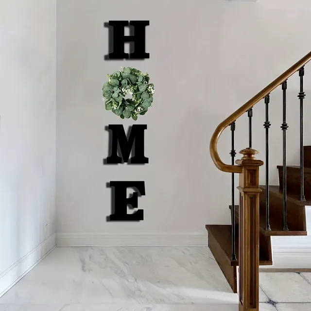 Wall inscription HOME - wooden letters with artificial eucalyptus