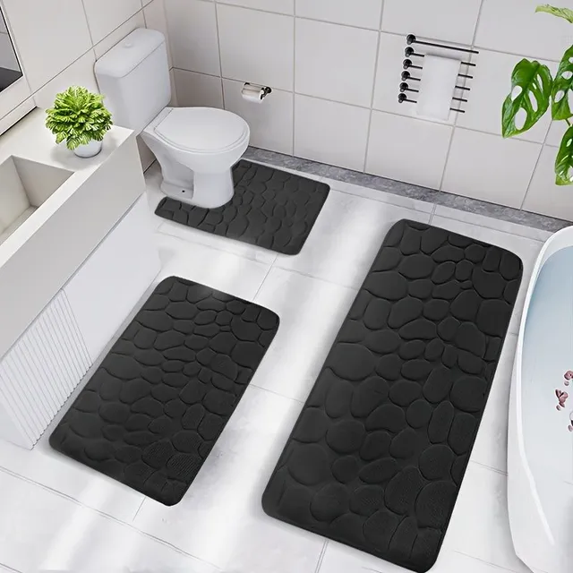 Ensemble de 3 tapis de bain en mousse à mémoire de forme, tapis de bain antidérapant, tapis de toilette en forme de U, tapis doux et confortable pour douche, tapis de bain à imprimé pierre uni, décoration de salle de bain, accessoires de salle de bain, tapis de cuisine