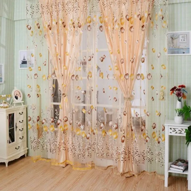 Beautiful curtains with floral pattern Tulip orange