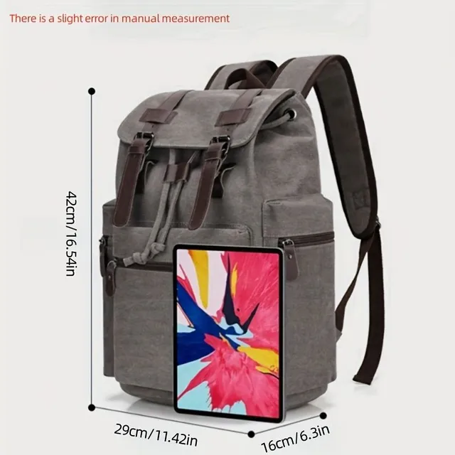 Practical canvas backpack for computer with lapel - ideal for travel