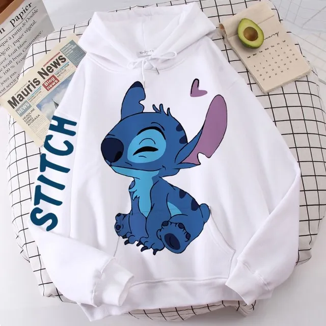 Jednofarebná detská mikina s kapucňou s potlačou Stitch and Angel