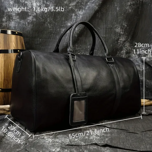 Spacious travel bag made of beef leather for short trips with a shoe compartment, men's and women's