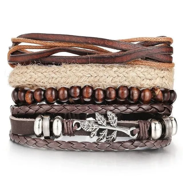 Men's leather bracelet set