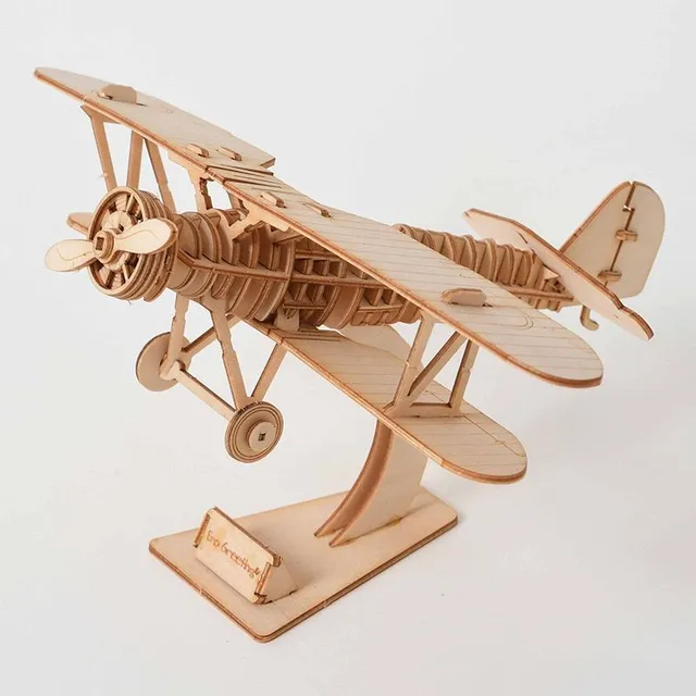 Drewniana układanka edukacyjna 3D - model samolotu, pociąg