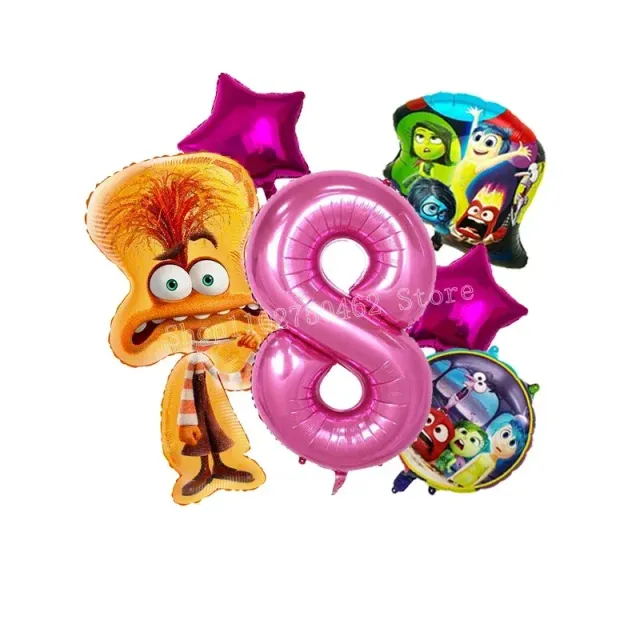 Ensemble de ballons d'anniversaire en aluminium avec numéro - personnages du film Vice-Versa 2