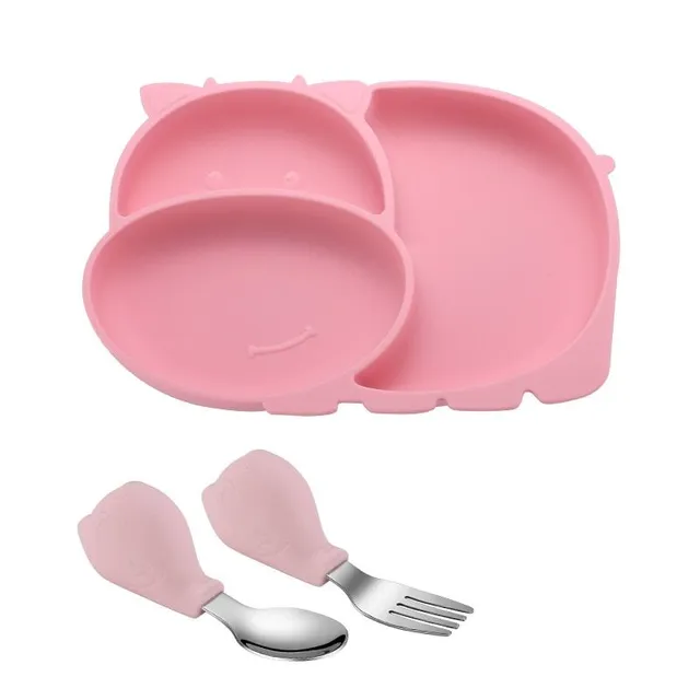 Baby silicone feeding set in the shape of a cow - plate + cutlery