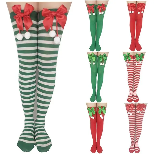 Women's Christmas stockings with bow and pompoms