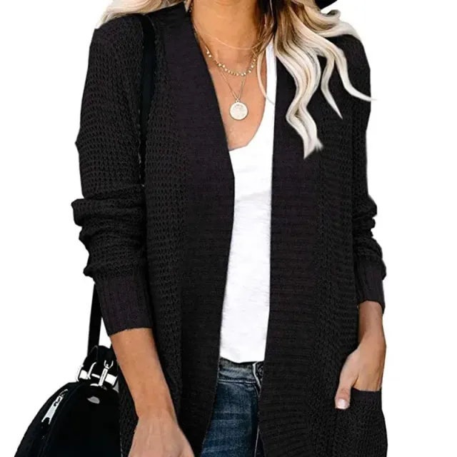 Autumn/Winter Cardigan for women with bent front, pockets, knitted and monochrome