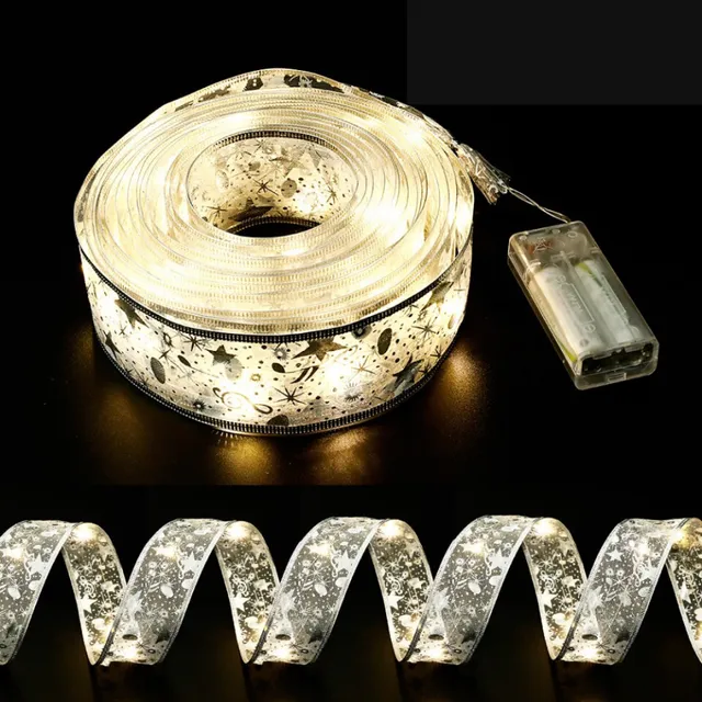 Vánoční stuha s LED ozdobami warm-silver