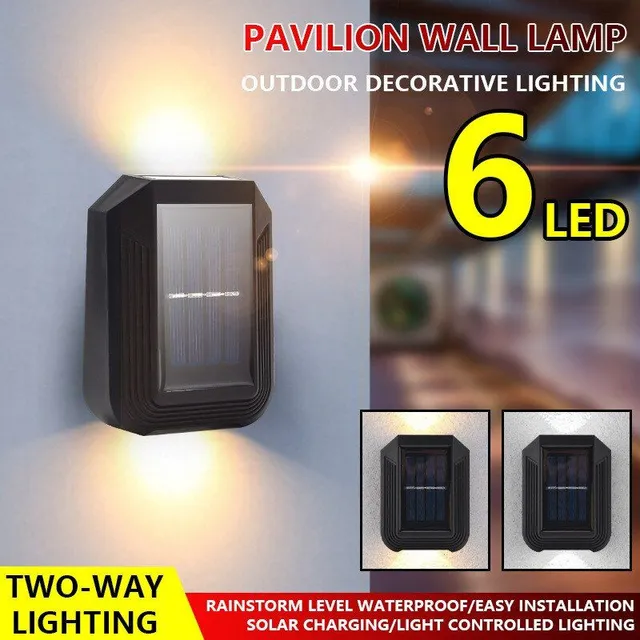 6LED Solar Wall Light Waterproof Outdoor Up and Down Motion Sensor Pavilion Wall Lamp