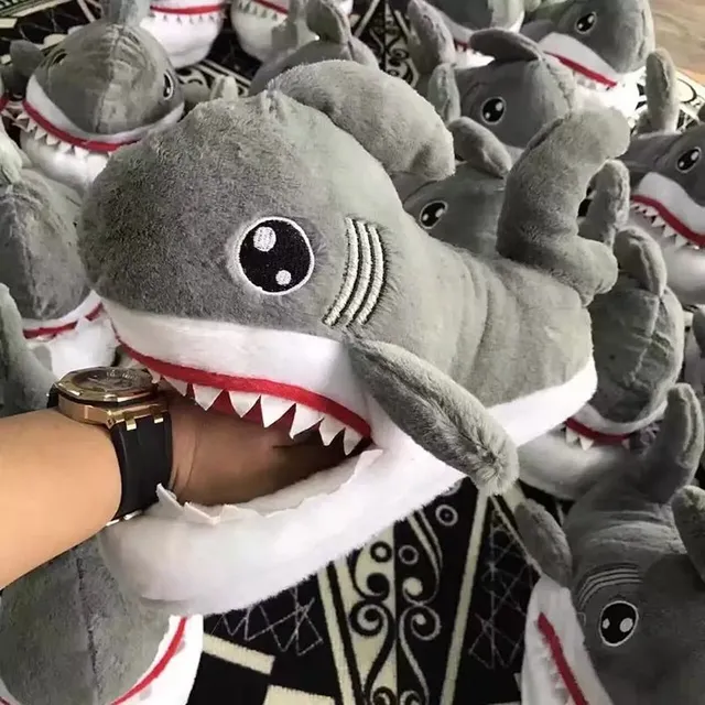 Funny plush shark slippers