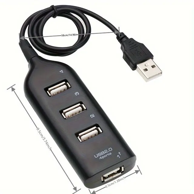 Compact USB 4 USB 2.0 port hub with Mini USB cable for easy multipop connection