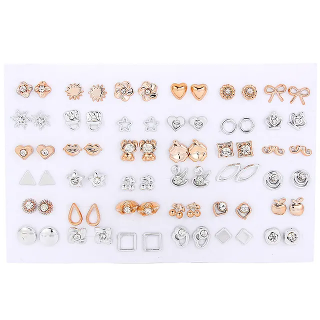 Set of small ladies cute earrings - 36 pairs