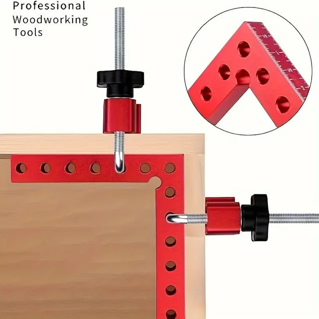 Set of 90° positioning angles and rectangular clamps, 14 x 14 cm
