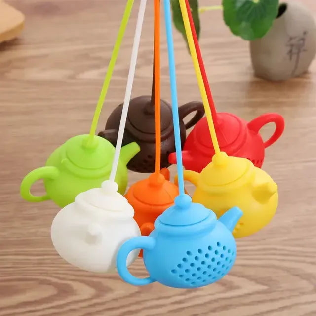 Modern silicone tea sieve in the shape of a tea pot - more colored variants