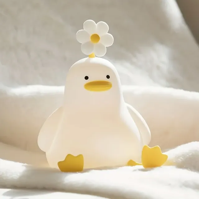 Nightlight duckling with flower - From silicone, 3 brightness levels, timer, USB recharge - Creative gift