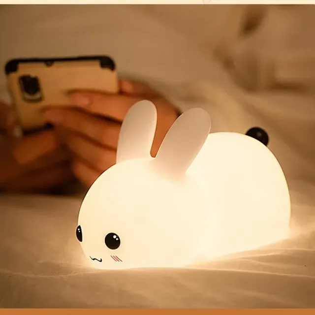 Lampă de noapte LED pentru copii, iepuraș cu control la distanță, lumină RGB reglabilă, lampă de silicon reîncărcabilă