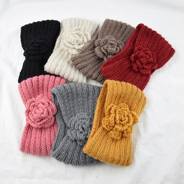 Women's winter knitted headband with flower