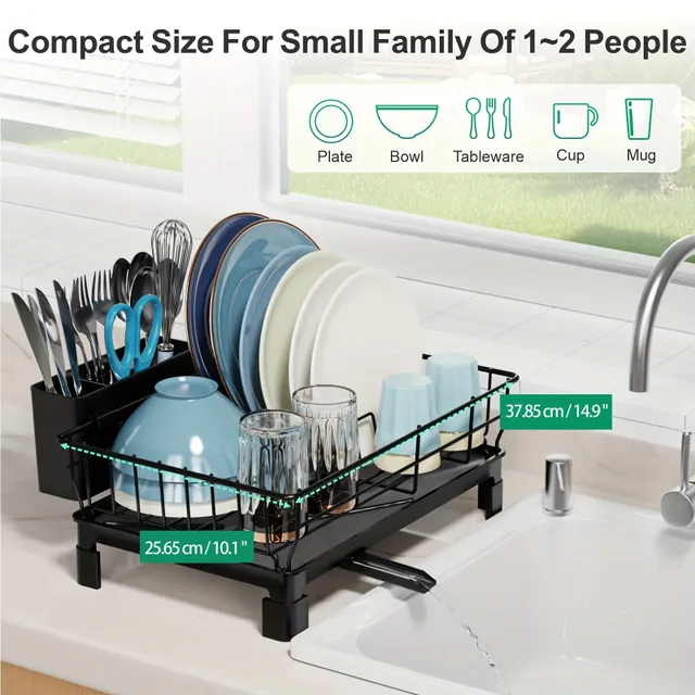 Drip grate for kitchen line, single level dish dryer with large capacity, compact dishwasher with tool holder and water discharge, Kitchen accessories