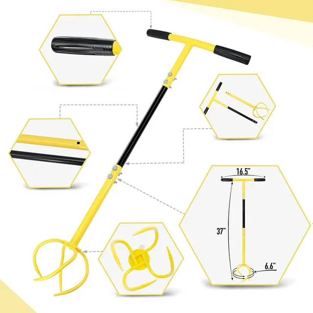 Garden Cultivator - Soil Cultivator with swivel handle and detachable spiral attachment