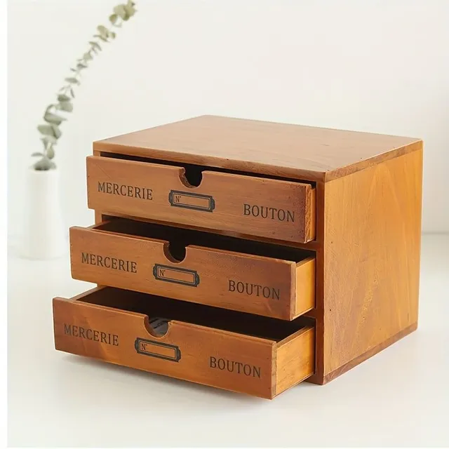 Vintage wooden storage box for desk or office, 1/2/3 drawers, multifunctional organizer, New Year's gift