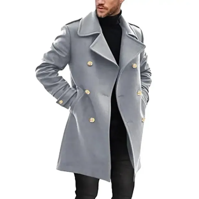 Men's formal coat - two-row mid-length trench with collar to neck, monochrome