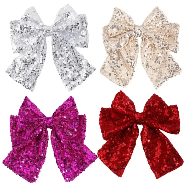 Designer decorative hair bow with sewn sequins - several color and cut variants