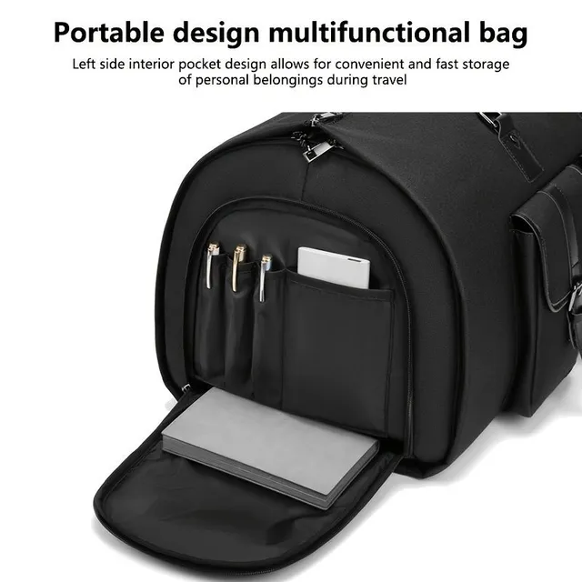Practical black bag for business trips with large capacity, ideal for suits and shorter stays