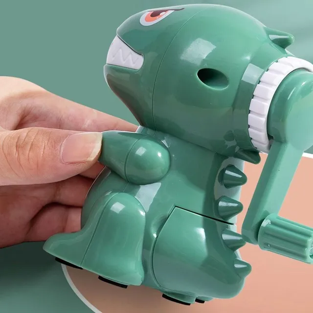 Modern pencil sharpener with loop for faster cutting in the shape of dinosaur - more variants