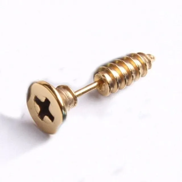 Men's earrings in the shape of a screw - 10 colours zlata