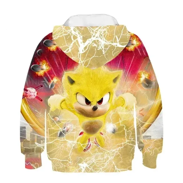 Hanorac unisex pentru copii cu glugă și imprimeu 3D cu Sonic