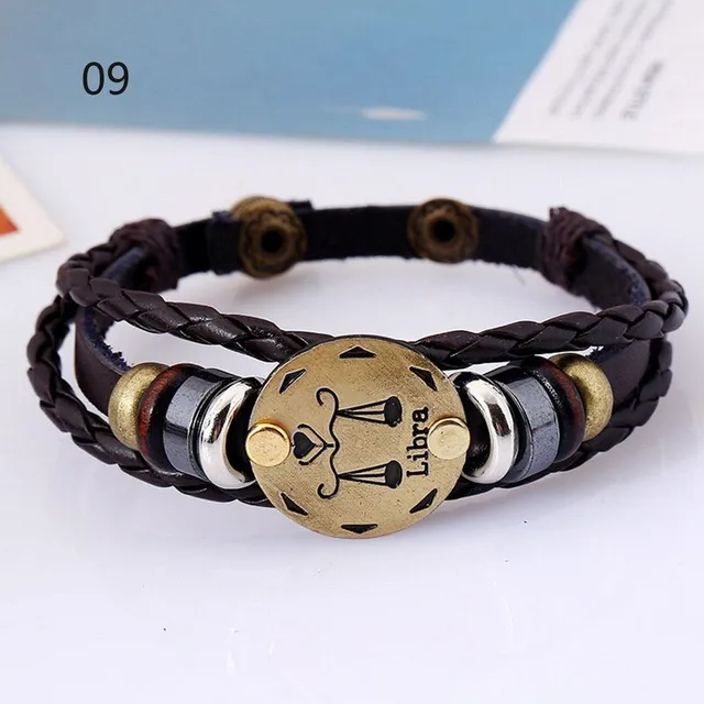 Unisex leather bracelet with zodiac sign