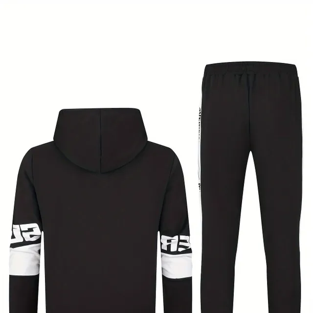 Men's classic 2-piece tracksuit - hoodie with hood and long sleeves + tracksuit