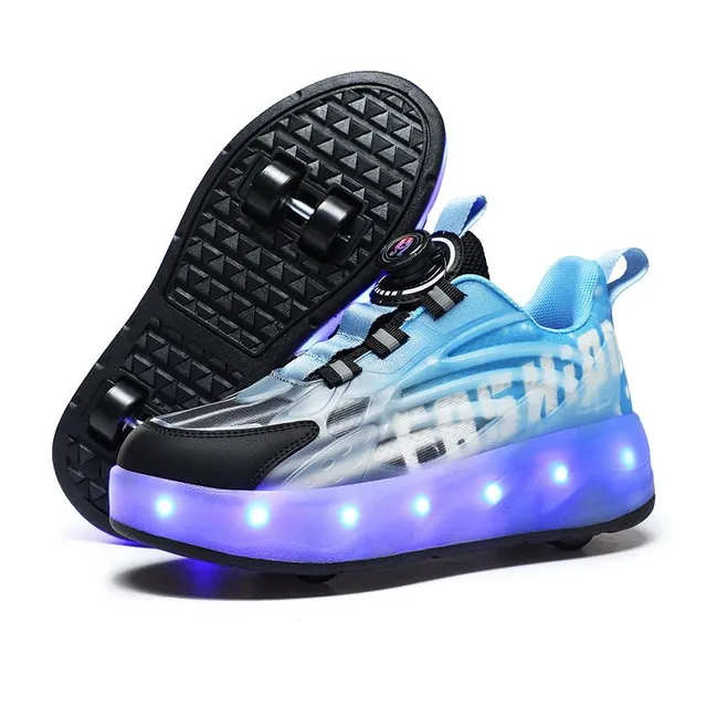 Children's modern LED light-up shoes with wheels 31 wd01-blue