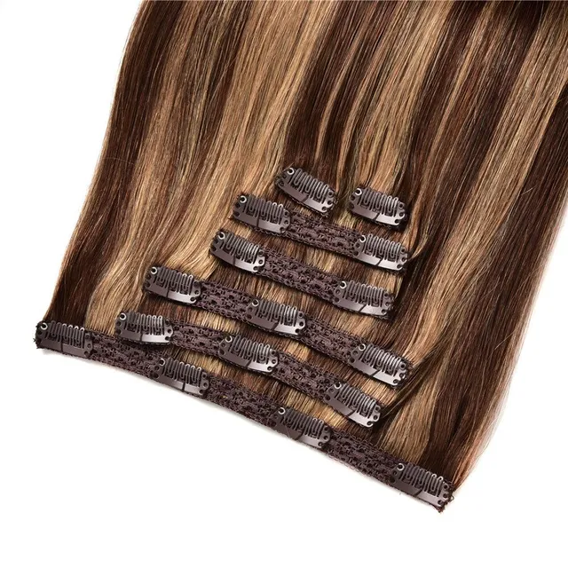 Extensions de cheveux naturels à clip pour femmes et filles - lisses, Remy, pour un usage quotidien