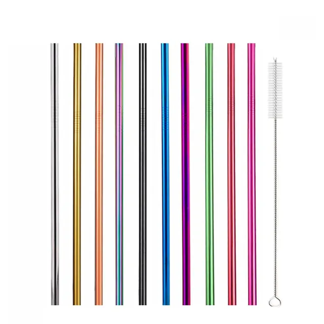 Set of reusable stainless steel straws with sleeve