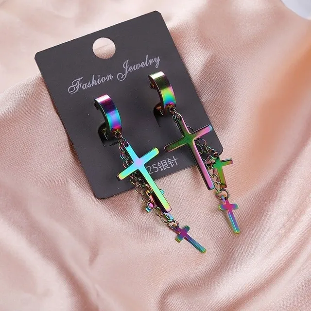 Round earrings with crosses multicoloured Samatha