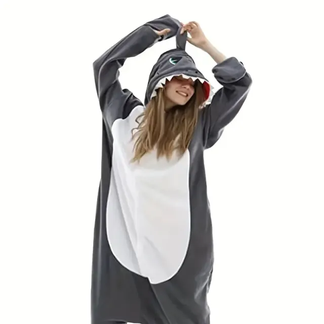 Christmas Shark Overal - Soft and cozy single colored pajamas with hood for children and adults