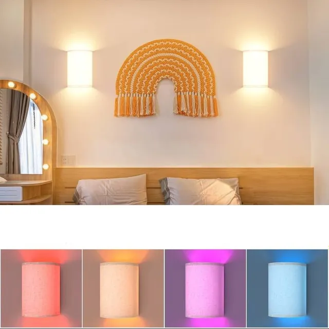 Nástěnné svítidlo dobíjecí 2v1 s látkovým stínidlem a dálkovým ovládáním, 16 RGB barev, měnitelné a stmívatelné, pro ložnici, obývací pokoj a chodbu