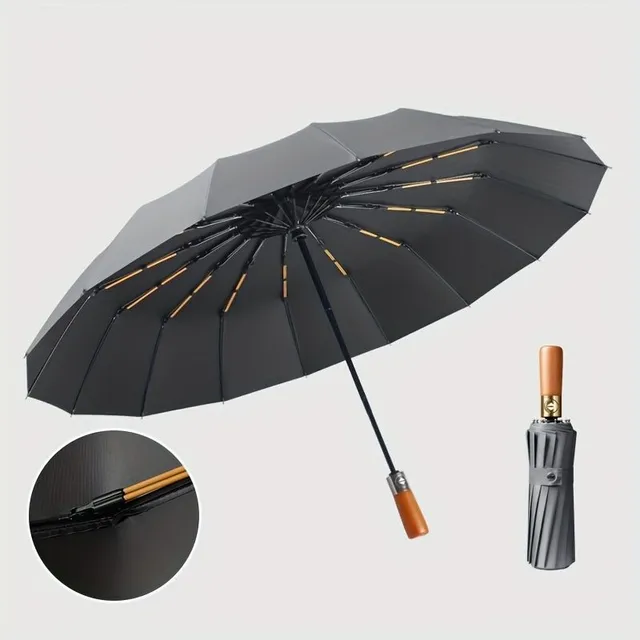 Foldable stylish one-colour durable umbrella with UPF50+ wooden construction