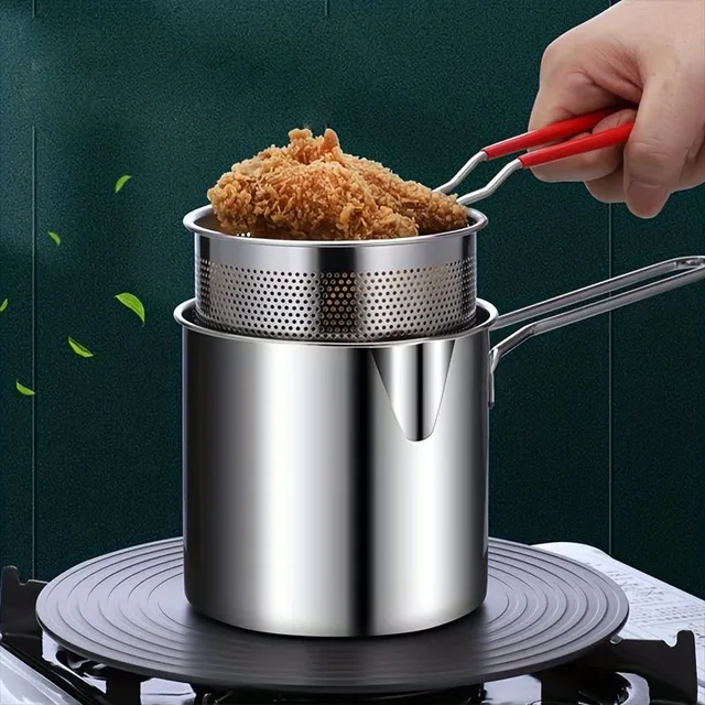 Stainless steel fryer 1.2 l for deliciously crispy goodness - tempura, fries, fish and chicken - with anti-burning grip, easy to clean and safe