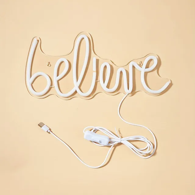 Neon sign "Believe": LED light powered from USB, wall decoration for bedroom, wedding, birthday, gambling room, home