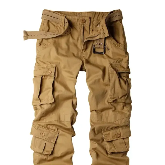 Male casual cargo pants with 8 pockets - military camouflage, comfortable for work and leisure